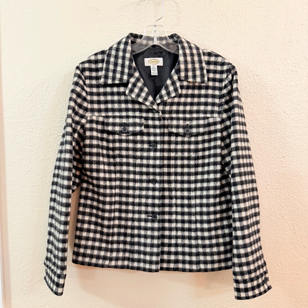 Talbots black white plaid flannel button jacket